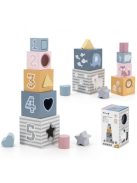 Oktató torony építő kocka és forma bedobó, állatok és számok
